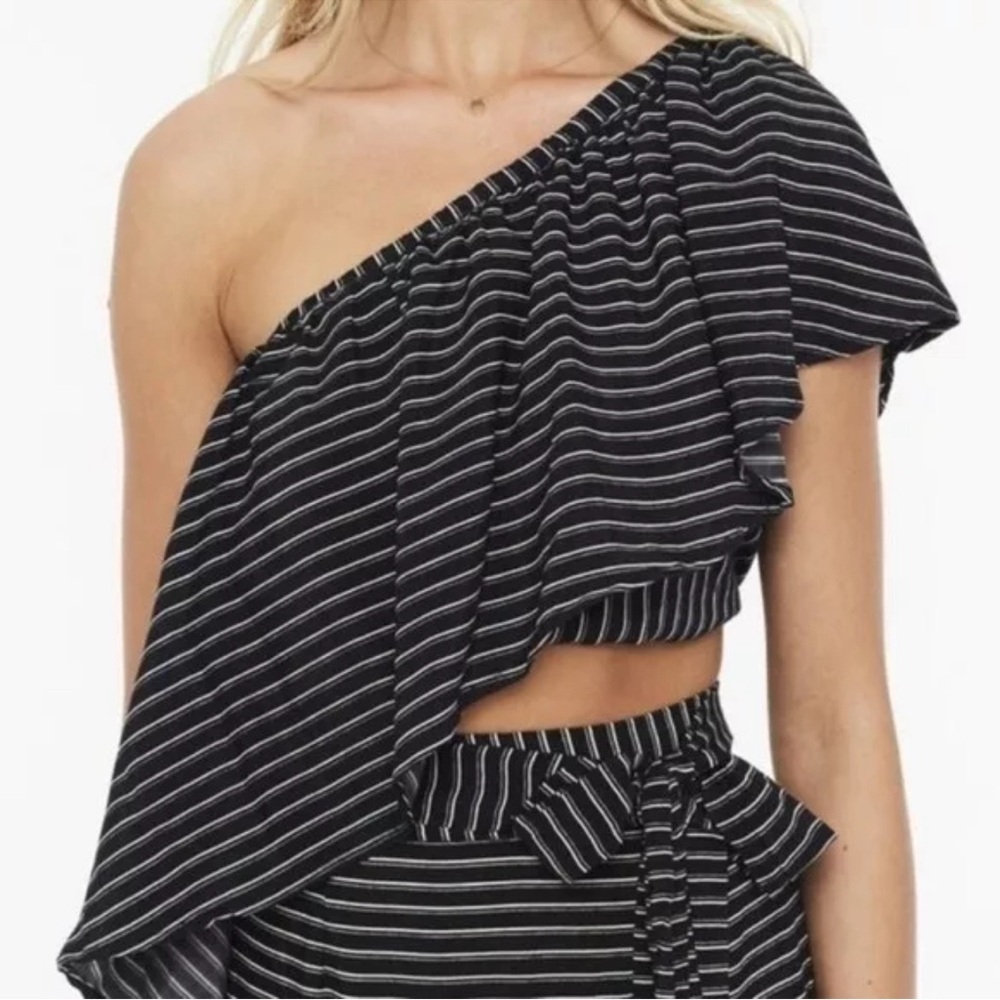 Faithfull The Brand Black White Stripe San Andreas One Shoulder Crop Top Medium